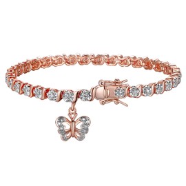 MORGAN & PAIGE Butterfly Charm Bracelet Featuring 14K Rose Gold-Plated Bronze with Diamond Accent S-Link Chain, Diamond Tennis Bracelets, Butterfly Bracelets for Women