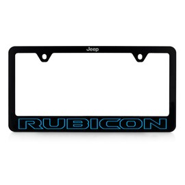 Jeep Rubicon UV Printed Black Plastic License Plate Frame (Blue Outline)