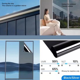Sunice Black Silver Reflection Window Films One Way Morrior Tint for Home Glass Privacy Protection,Anti UV Adhesive Film 17.5in x 79in