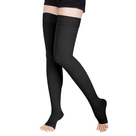 SKYFOXE Medical Thigh High Compression Stockings 15-20 mmHg for Women & Men Toeless Firm Support Hose with Silicone Dot