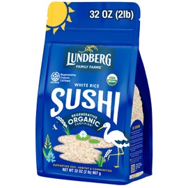 Lundberg Sushi Rice, Sticky White Japanese-Style Short Grains, Regenerative Organic Certified, 32 Oz