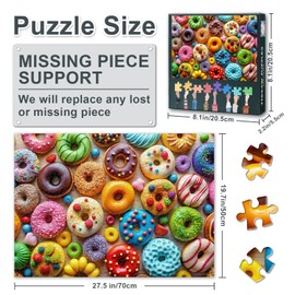 Jigsaw Puzzles for Adults 1000 Pieces - Delicious Donuts & Colorful Dessert Art, Challenging 1000-Piece Puzzle for Adults, Sweet Treats Design - 27.5x19.7 in
