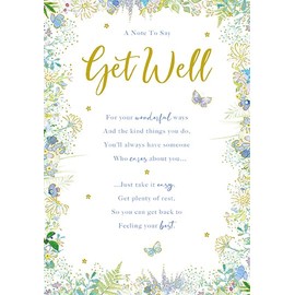 Paper Rose Get Well Card - Meadow Flowers and Butterflies with Foil Details - Eco-Friendly and Recyclable