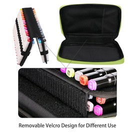 BOMKEE 60 Slots Marker Organiser Case, Large Marker Case for 60 Markers Large Capacity Marker Storage Bag Pen Case Pencil Bag with Carry Handle, Green, Suitcase organiser