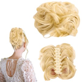 Traziewell Blonde Hair Extensions Curly Messy Bun Hair Piece Scrunchie Hairpiece for Women Ladies Hair Updo Donut Chignons 0225