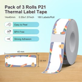 NELKO Genuine P21 Label Maker Tape, Adapted Label Print Paper, 14x40mm (0.55inx1.57in), Standard Laminated Labeling Replacement, Multipurpose of P21, 180 Tapes/Roll, 3-Roll, Birthday Theme