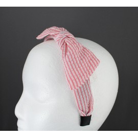 Fashion Accessories Now Coral White seersucker removable bow head hair band 1 1/8 inches wide stripe fabric