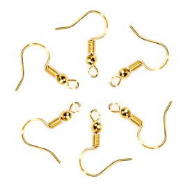 TOAOB 300 Pieces Earring Hooks Hypo Allergenic French Ear Wires with Ball and Coil 18mm K Gold Tone Fish Hook Earrings Making Supplies Jewelry Findings