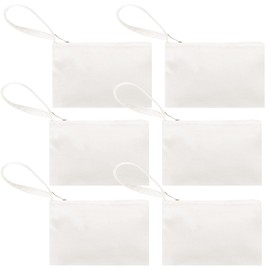Aspire 6-Pack Wristlet Makeup Bag with Lining, DIY White Cotton Canvas Bag, 7 x 4-3/4 Inch