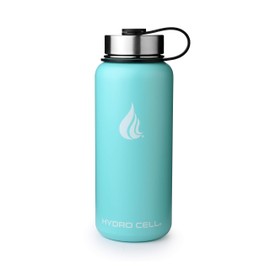 HYDRO CELL Stainless Steel Water Bottle w/ Straw & Wide Mouth Lids (64oz 40oz 32oz 24oz 18oz 14oz) - Keeps Liquids Perfectly Hot or Cold with Double Wall Vacuum Insulated Sweat Proof Sport Design (Teal 32 oz)