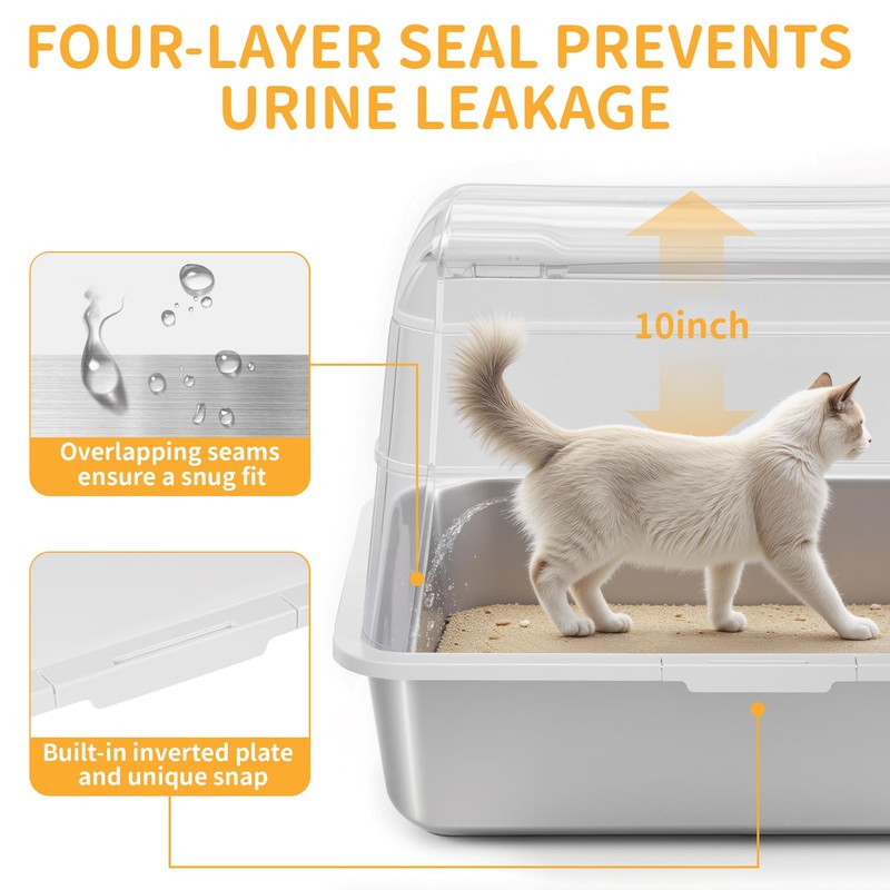 UNZIPE Stainless Steel Litter Box with Lid, XL Extra Large