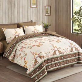 Drucon King Size 7 Piece Bed in a Bag Brown Comforter Set, Boho Farmhouse Rustic Comforter Floral Bedding Set, Soft Microfiber Comforter and Sheet Set for All Season(King, 104"x90")