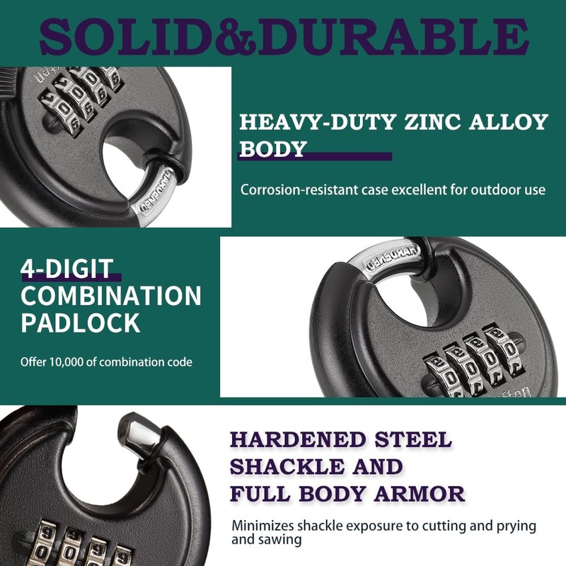 Guliffen Outdoor Combo Lock for Storage Unit, Weatherproof Disc Lock