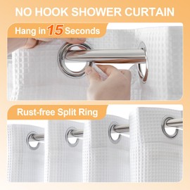 River Dream Extra Long Cotton Blend Shower Curtain with Snap in Liner, No Hook Needed, Hotel Grade Shower Curtains for Bathroom, Water Repellent, White, 71" Wx86 L