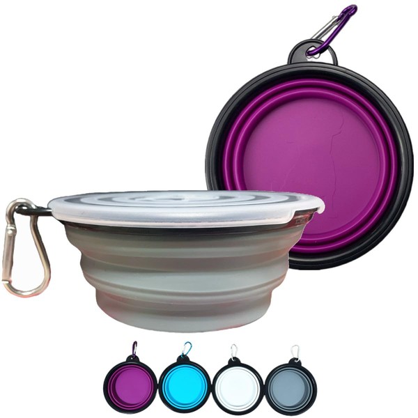 2 Pieces Dog Collapsible Bowls with Cover Lids,Dog Travel Bowls