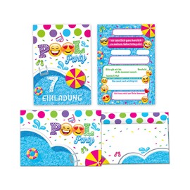 12 Invitation Cards with 12 Envelopes 7th Children's Birthday Swimming Pool Swimming Boys Girls Invitation Seventh Birthday