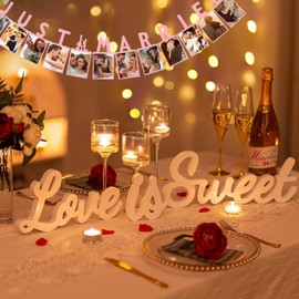 Love Is Sweet Sign - Freestanding Wooden Wedding Decor with Hollow Letters for Dessert Table, Anniversary & Photo Props | White Rustic Wall Art