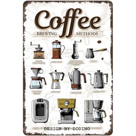 DODINO 20 x 30 cm Tin Signs Coffee Brewing Methods, Decorative Home Accessory, Decorative Vintage Kitchen Coffee Fans Gift Idea