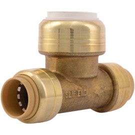 SharkBite 1/2 Inch Slip CTS x CTS x PVC Transition Slip Tee, Push To Connect Brass Plumbing Fitting, UIP363A