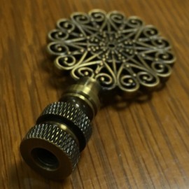 Royal Designs Scalloped Filigree Lamp Finial for Lamp Shade- Antique Brass Set of 2