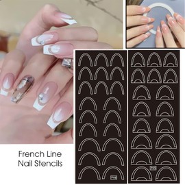 30 Sheets Airbrush Stencils Nail Stickers for Nail Art, Heart Butterfly Flower Moon Stars Hollow French Design Nail Decals, Printing Templates Stencil Tool Manicure DIY Decorations Tips