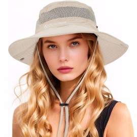 LINSOCLE Sun Hat Women Men Summer Hat Women Sun Hats for Women Wide Edge Foldable Camping Hat Hiking Hat Breathable Adjustable Head Circumference UV Protection Absorbs Sweat, cream-coloured, Unit size