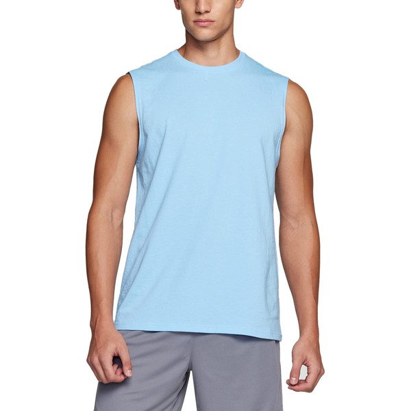 TSLA Men's Sleeveless Running Tank Top, Performance Athletic Muscle Shirts, Dry Fit Workout Gym Tank Tops, Dyna Cotton 1piece Light Blue, X-Large
