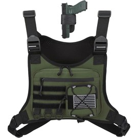 Outdoor Sports Chest Bag for Men, Chest Vest Holster Fits Most Pistols, EDC Travel Chest Pack for Running, Hiking Gear - Color: Olive