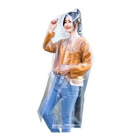 Freesmily Super Transparent Raincoat for Women Fashion EVA Waterproof Rain Poncho Reusable with Drawstring Hood (Transparent, M)