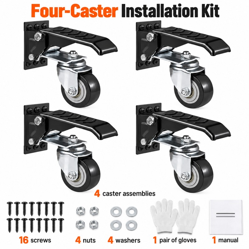 Retractable Workbench Casters, Set of 4 – 660 lb Total