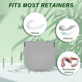 AOOWU Silicone Retainer Case, Portable Braces Case with Vent Holes, Slim Portable Orthodontic Dental Retainer Box for Women Men Kids Travel, Suitable for Aligner, Denture, Mouth Guard, Grey