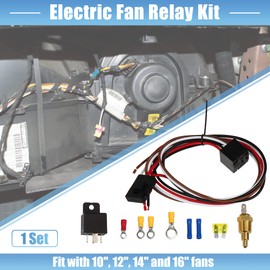 X AUTOHAUX Electric Fan Relay Kit with 185'F On-175'F Off Thread-in Probe 40A Radiator Electric Cooling Fan Wiring Install Kit Waterproof Automotive Fan Wiring Kit Controller 1 Set