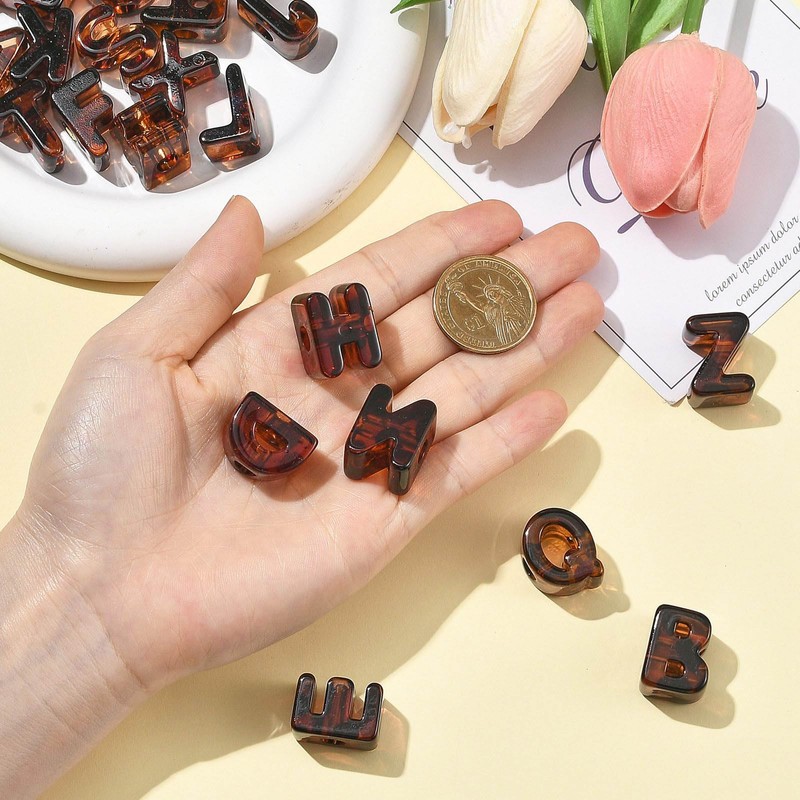 DanLingJewelry 26Pcs Leopard Pattern Alphabet Large Hole Beads Acrylic Transparent