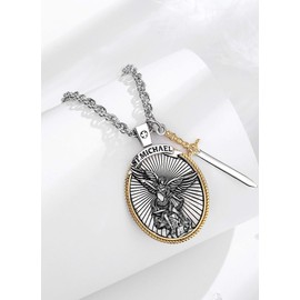 CELESTIA St Michael Necklace for Men Women St Michael the Archangel Michael Pendant Necklace Arcangel Miguel 925 Sterling Silver Protection Necklace Catholic Gifts Men Religious Christian Gifts Women