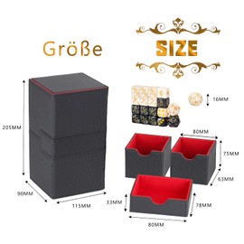 Jicoyin Card Holder Magnetic Card Box Leather Playing Card Box 3 Compartments Card Storage with 18 Dice Compatible with MTG TCG CCG for 200 Sleeved Cards, Red Black