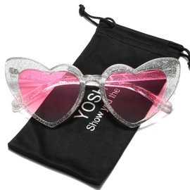 YOSHYA Clout Goggle Heart Sunglasses Vintage Cat Eye Mod Style Retro Kurt Cobain Glasses (Babi/pink)