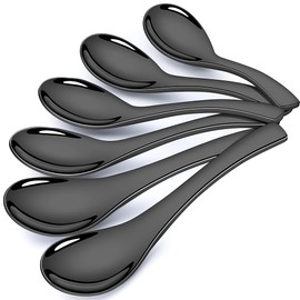 AOOSY Heavy-Duty Soup Spoons, Black Stainless Steel Asian Soup Spoons, 6.3 inches Thick Short Handle Ramen Spoons for Soup Cereals, Chinese Spoons, Table Spoons Set of 6