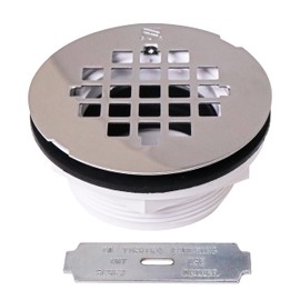 Westbrass D206P-26 2" No-Caulk PVC Compression Shower Drain with 4-1/4" Round Grid Cover, Polished Chrome