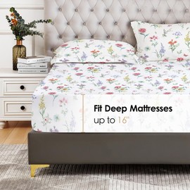 YIYEA Floral Fitted Sheet with Pillowcase, Premium Double Brushed Microfiber Deep Pocket Fitted Sheet Full Size, Ultra Soft Fitted Bottom Sheet, Shrinkage, Fade Resistant (Full)