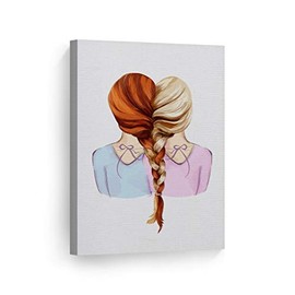 Smile Art Design Lovely Redhead and Blonde Girl Braid Canvas Print Kids Room Decor Wall Art Baby Room Decor Nursery Decor Ready to Hang Made in The USA- 12x8