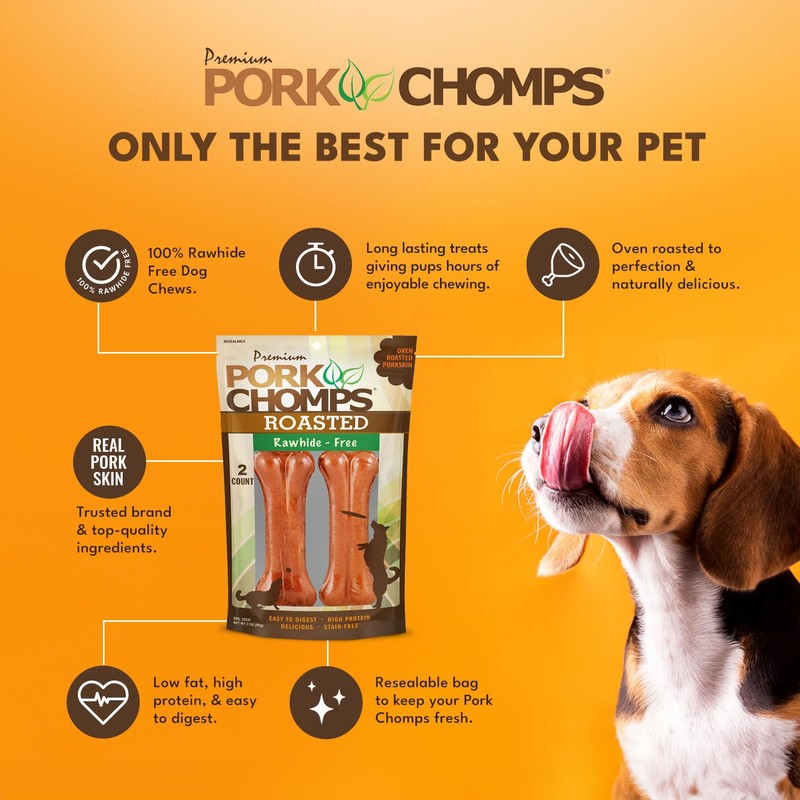 Pork Chomps Roasted Pressed Pork Skin Dog Chews, 4.5-inch Bone,