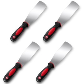 Threlaco 4 Pcs 2'' Lawn Mower Maintenance Deck Scrapers Heavy Duty Stainless Steel Lawn Mower Accessories Tool with Rubber Non-Slip Handle for Dead Grass Putty Deck Remover Cleaning, 10.25'' x 2''