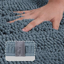 Turquoize - Alfombra de baño extralarga, de felpilla azul, antideslizante, suave y acogedora, resistente al agua, lavable, 47 x 17 pulgadas, color azul piedra