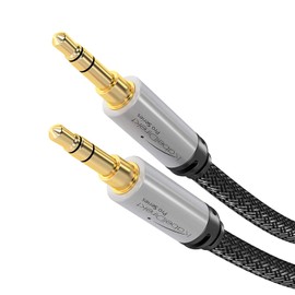 KabelDirekt - Aux Cable - (Audio Stereo Cable with 3.5-mm Jack for Headphones, Smartphones, Notebooks, MP3 Players or Aux Input in the Car, Nylon, Silver) - Pro Series Single 1m