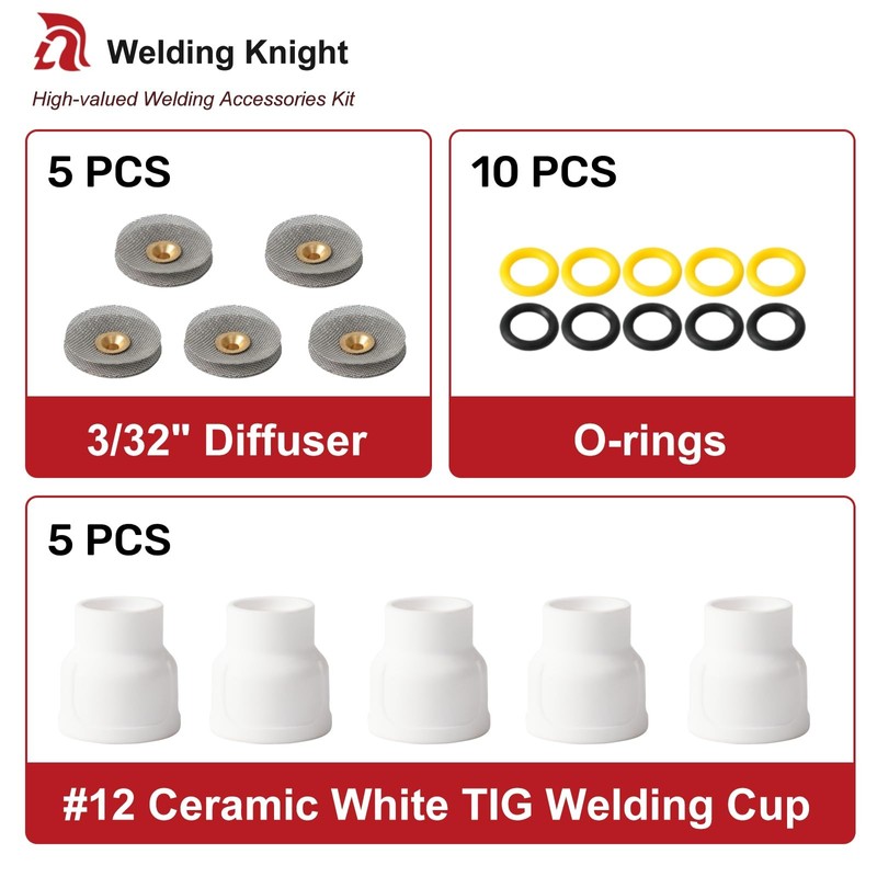 Welding Knight #12 Ceramic (5-Pack) White TIG Welding Cups with