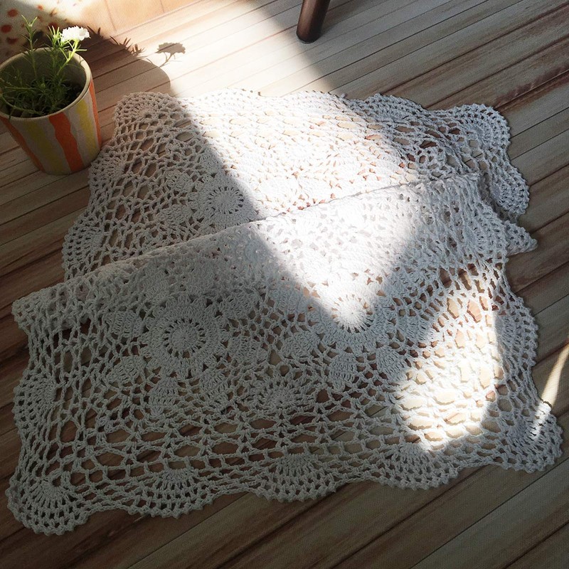 White 16x23 Inch Rectangle HANDMADE Cotton Crochet Lace Placemat Doilies