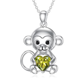 LONAGO Monkey Necklace Birthstone Monkey Pendant Necklace Jewelry Gift for Women (August)