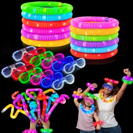 Glow in the Dark Party Favor Supplies for Kids 24 PCS, Glow Sticks & Neon Glasses for Toddlers, New Years Eve Light Up Bracelets Necklaces Accessories Decorations for 2025 NYE Birthday Camping Wedding