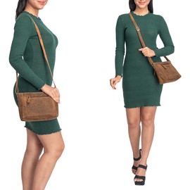 STILORD 'Julina' Women's Shoulder Bag Leather Vintage Handbag Leather Bag Women's Bag Shoulder Bag Evening Bag Party Bag Genuine Leather, Bergamo - Brown, shoulder bag