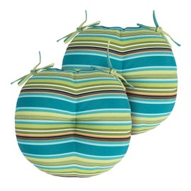 Bistro Chair Cushions 15 inch,Set of 2,Tufted Round Chair Cushions with Ties,15"x15"x4",Water Resistant Round Seat Cushion for Barstool Chairs,Patio Garden Kitchen Outdoor Furniture(Green Stripe)